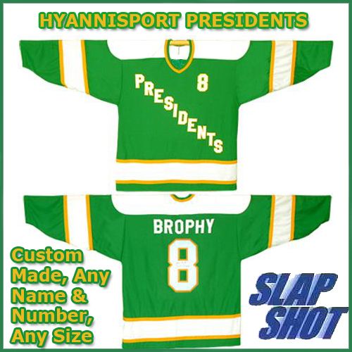 HYANNISPORT PRESIDENTS SLAPSHOTS AWAY GREEN HOCKEY JERSEY (Pick A Player)